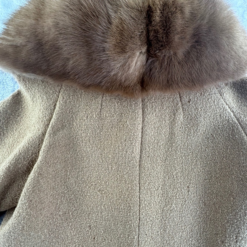 Vintage 1950s-60s Women's Boucle‎ Coat Genuine Mink Fur Collar Tan Mod Overcoat - Picture 15 of 16